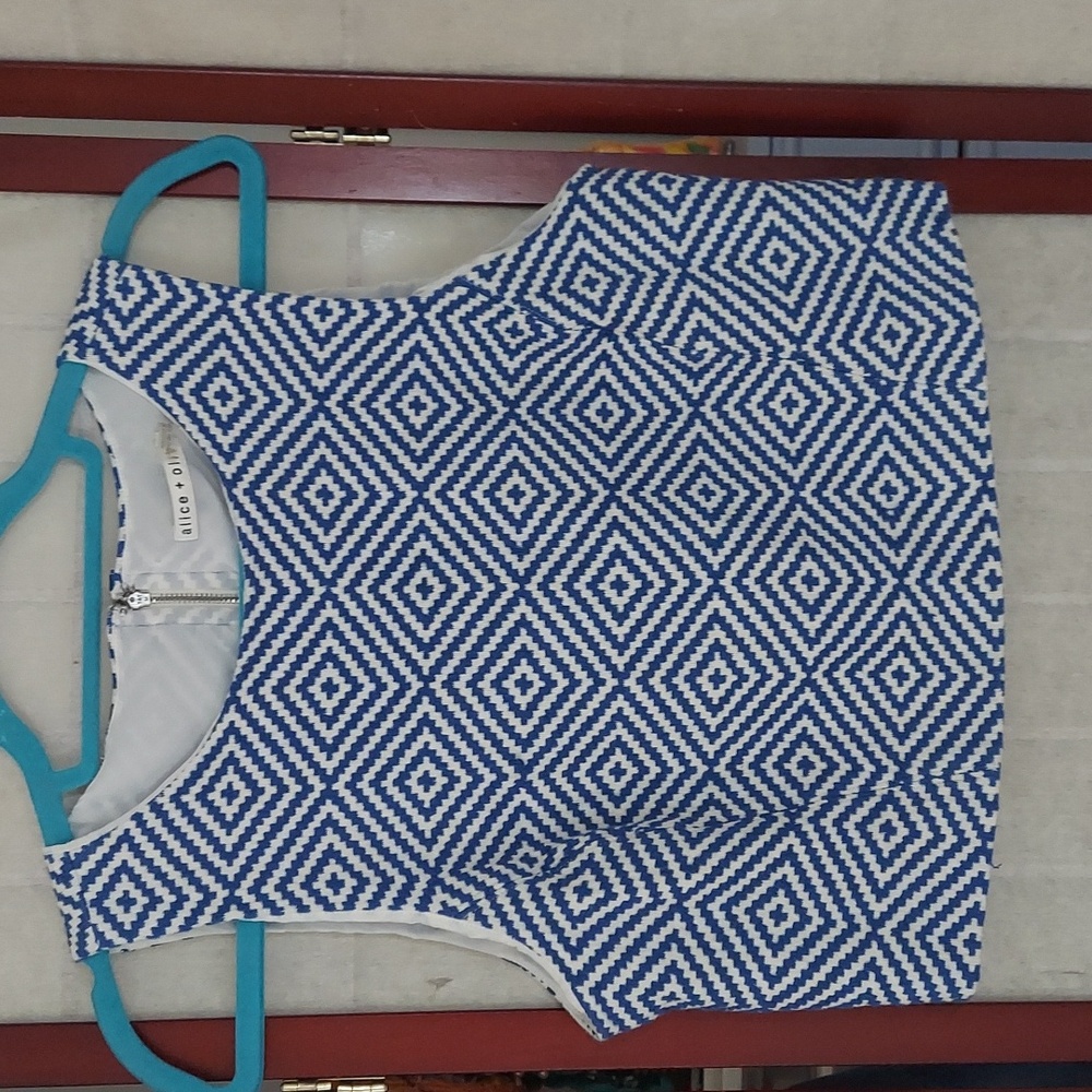 Alice + Olivia Blue and White Geometric Crop Tank